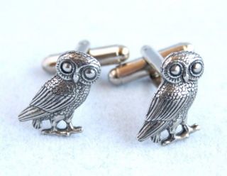 Greek Owl Cufflinks in Fine English Pewter, Gift Boxed (small). Owl of 