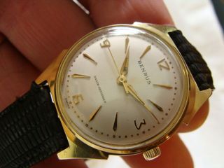   Vintage Benrus 20 Micron Gold Plated Wind Up Swiss Watch w/ Black Band