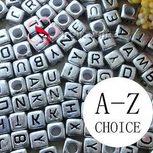 Silver Square Alphabet Letter Acrylic Plastic 6mm Beads A Z 43C9308