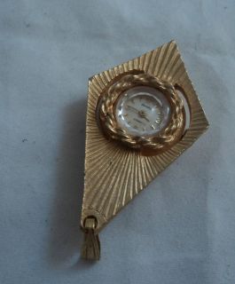   ladies LANDAU antimagnetic mechanical watch pendant in gold tone runs