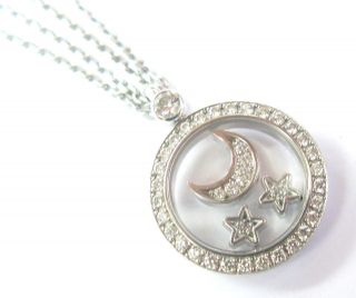 Chopard 18Kt Moon & Stars Diamond Pendant Necklace .46CT 16