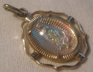 1940s Ges. Gesch. Germany VIRGIN MARY Over Angel Reverse Glass Pendant 