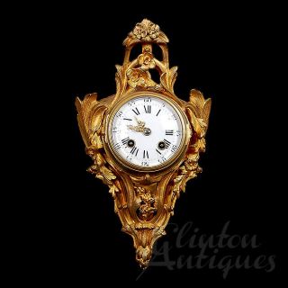 French Louis XV Gilt Bronze Cartel Clock Ca 1890 Antique Ormolu Style 