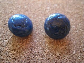 french glass earrings clip on Navy blue aventurine metallic flecks 
