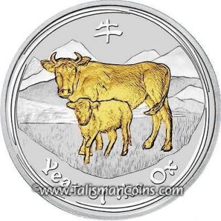   2009 Year of the Ox Chinese Lunar Zodiac Gilded $1 Pure Silver Dollar