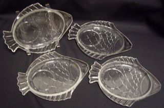 Vintage Clear Glass Fish Shape Appetizer Snack Plates
