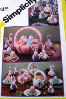 Vtg 80s Easter Bunny Fabric cloth basket pattern table ornament egg