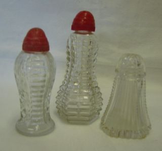 Pc Lot Vintage Red Cap Lid Clear Ribbed Glass Salt Pepper Shakers