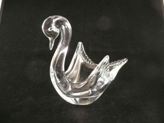   Murano Style Blown Clear Art Glass Swan Candy Bowl / Dish Figurine