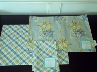 Waverly Fabric Cloth Placemats / Napkins Set 12 Pc NEW Chambray Clover 