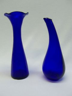 Squat sphere cobalt blue crystal clear footed glass stem bud vase