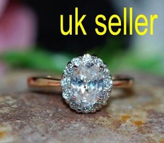 1ct created oval diamond YGP cluster ring size P 8