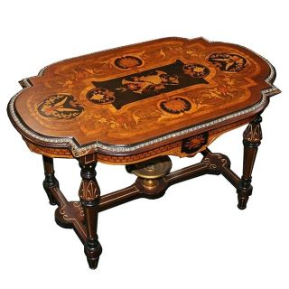 6684 Rare Antique 19th C. Inlaid American Victorian Coffee Table