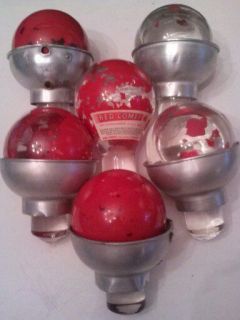 ANTIQUE RED COMET GLASS FIRE GRENADES CONTAING CM 7 LIQUID & 5 WALL 