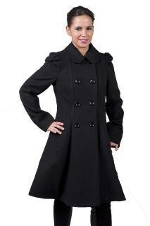 Black Wool Touch Womens Fit And Flare Winter Coat
