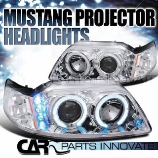   V8 LED HALO PROJECTOR HEADLIGHTS LAMP CHROME (Fits 2003 Mustang GT