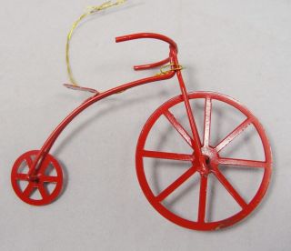 Vintage 2.5 Red Enamel on Metal High Wheel Bicycle Christmas Ornament