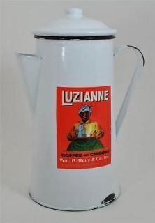 VINTAGE STYLE LUZIANNE COFFEE PORCELAIN TIN ADVERTISING POT WITH LID