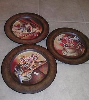 Set of 3 Assorted Coffee Cappuccino Cafe Decorative Plates