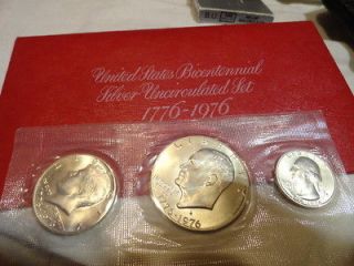bicentennial silver uncirculated set 1776 1976 3 silver coin in ogp 