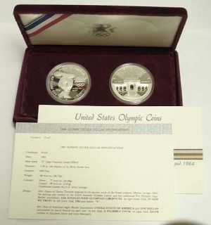   1984 Olympic Silver Dollar Commemorative 2 Coin Proof Set   US Mint