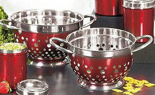 Pc. RED Kitchen Colander Strainer Set Stainless Steel Dishwasher 