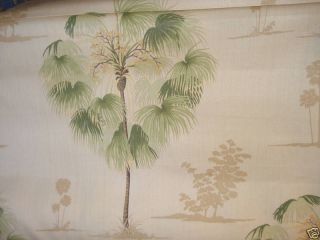 TAUPE BEIGE GREEN PALM TREE OUTDOOR UPHOLSTERY FABRIC