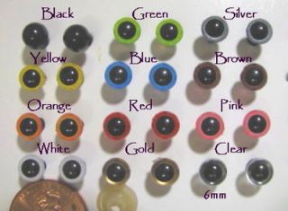 22 Pair 6mm PLASTIC SAFETY EYES Mix Color with washers