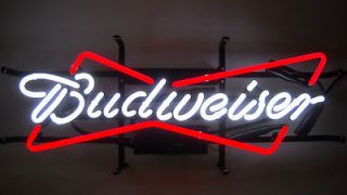 Budweiser Bowtie Beer Neon Sign Bar Bud Busch Open