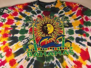 Mens T Shirt bahamas sun palm trees art parrots white size sz xl 