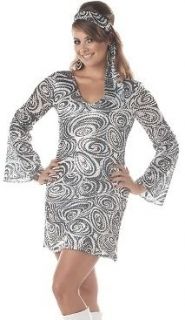 Adult Costume 70s Silver Disco Dress Outfit * Plus Size