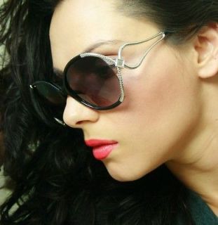 Fashion Designer Big Black Silver Frame Dark Lens Sunglasses Women 