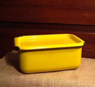 Vintage Yellow Enamelware Refrigerator Dish W/lid Kitchen Pan