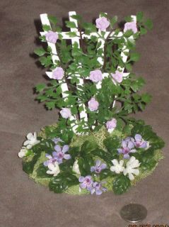 Miniature Doll/Dollhouse Fairy Rose Trellis Garden/Lavender Roses/Oval 