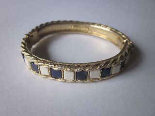 Vintage Swoboda Hinged Clasp Bangle Bracelet Blue Lapis & Gold Tone