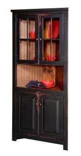   Rustic Corner Cabinet Pantry Country Kitchen Cottage Furniture Glass