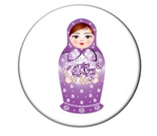 Russian Nesting Doll Babushka Pocket Mirror Liliac Purple Red Lips 
