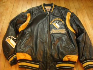 III and Carl Banks Leather Jacket NHL Pittsburg Penguins Mens Size 