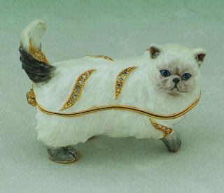 HIMALAYAN PERSIAN CAT PWTR AUSTRIAN CRYSTAL JEWELRY BOX