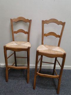 Pair Country French Rush Seat Kitchen Bar Stools Chairs