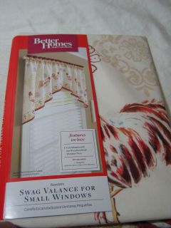 New Better Home & Garden Rooster Swag Window Valance 56x30 Ivory 