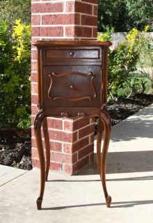   Nightstand Mottled Marble Louis XV Design Antique French Walnut Carved