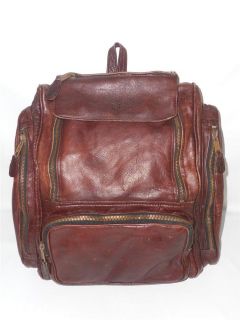 Vintage FRYE Distressed Cognac Leather Pocket Backpack Carryall Bag