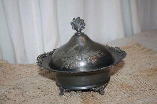   Silverplate Covered Butter Cheese Dish w Lid Butterfly Shells