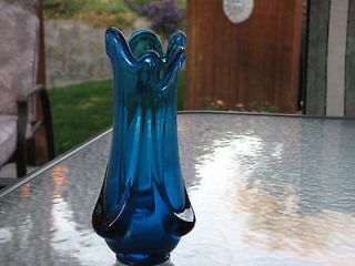 Beautiful Vintage 1950s 60s Blue Art Glass Vase