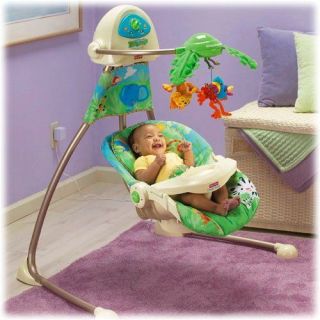 Fisher Price Rainforest Open Top Baby Cradle & Swing w/ Music  J8518