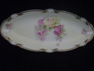 Crown China GERMANY Hand Painted Roses ASPARAGUS DISH