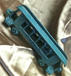 Antique Cast Iron Toy Train Passenger Car Great shape painted blue 