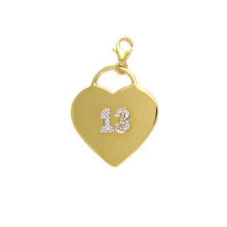   Cubic Zirconia Number 13 Luck Love Heart Charm   Clip on Pendant