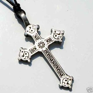 21C Christian CROSS Silver PEWTER Lg PENDANT Necklace